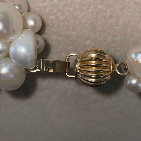 14k Multi Strand Genuine Freshwater Pearl Necklace 16-18" Vintage Showcase Piece - Picture 7 of 11